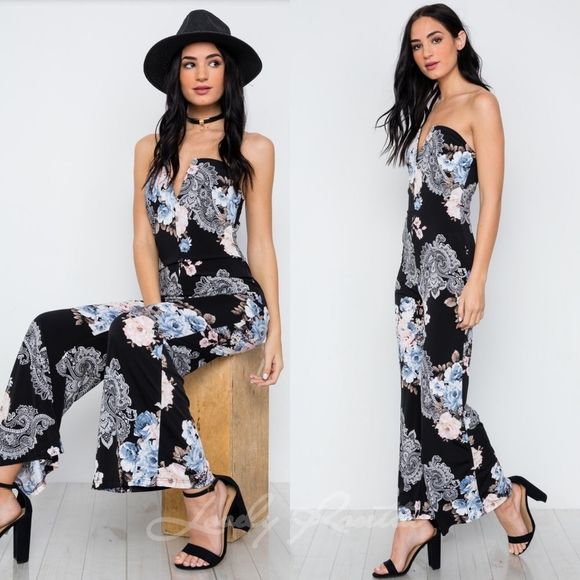 Black Floral Strapless Jumpsuit - Picture 8 of 8